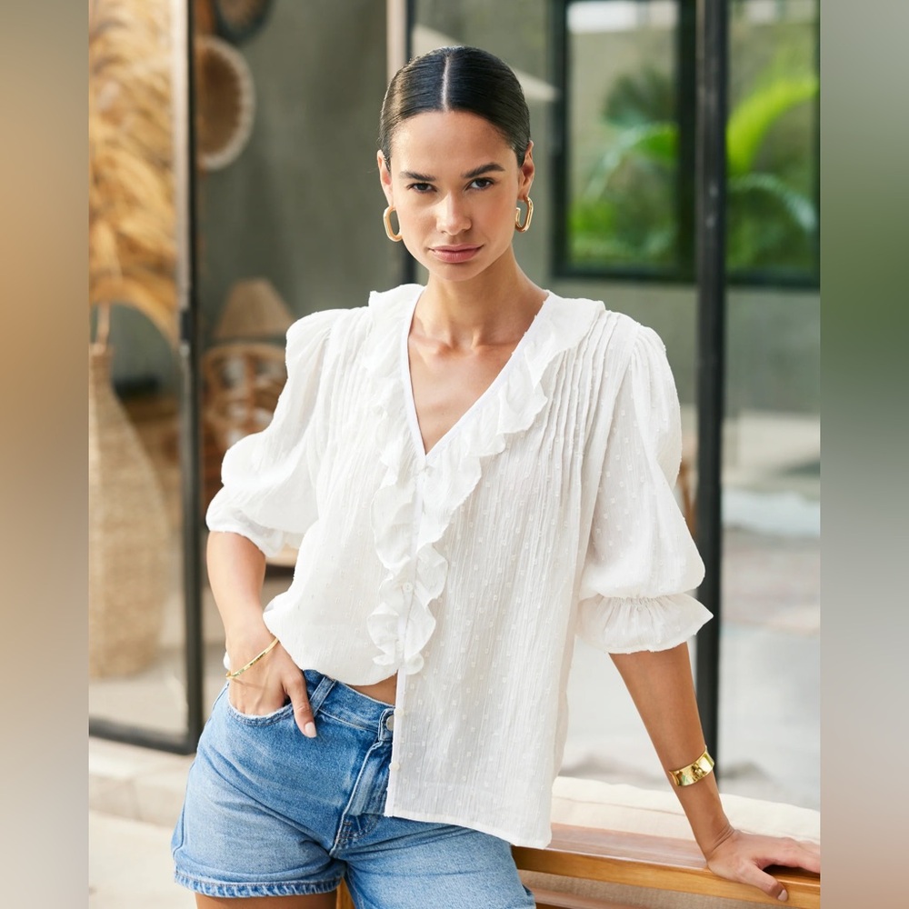 Paneros White Cotton Chloe Shirt Size Medium